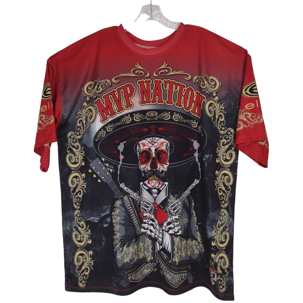 Elite MVP Nation Mens 2XL Sugar Skull Mariachi Graveyard Sublimation Jersey Red